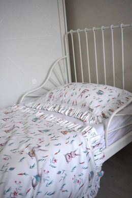 Детский постельный комплект с рюшами "Зайчики с морковками" кружево