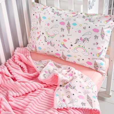 Детское постельное белье "Единороги и игрушки на розовом" Плюш - Сатин