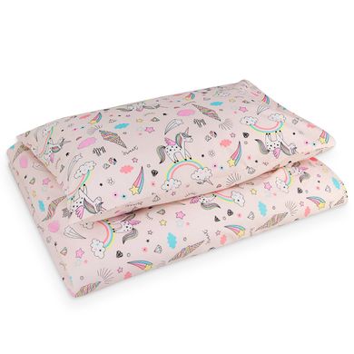 Полуторный комплект постельного белья "Единороги игрушки на розовом"