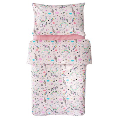 Полуторный комплект постельного белья "Единороги игрушки на розовом"