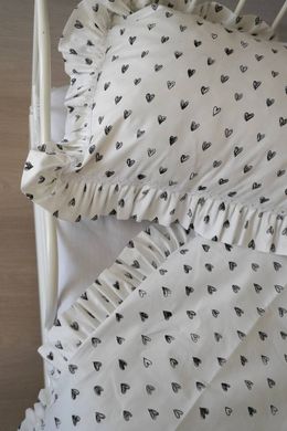 Детский постельный комплект с рюшами "Сердца на белом" кружево