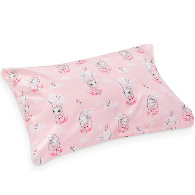 Дитяча постіль в кроватку "Зайка на гойдалці на рожевому"