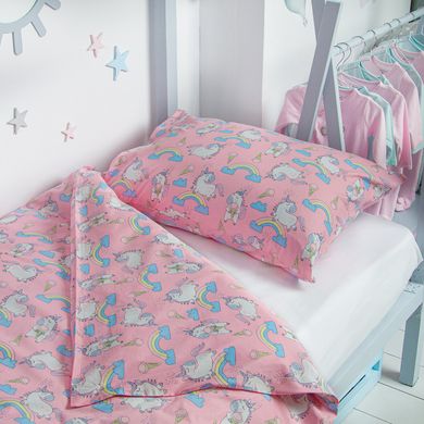Детское постельное белье "Единорожки на радуге розовые"