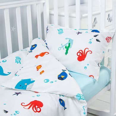 Полуторный комплект постельного белья "Морской мир - Premium linen" с кантом